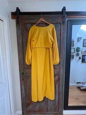 Vintage Mustard Yellow Long Sleeve Maxi Dress